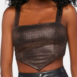 NWT Forever 21 Metallic V-Hem Bronze Crop Top Medium